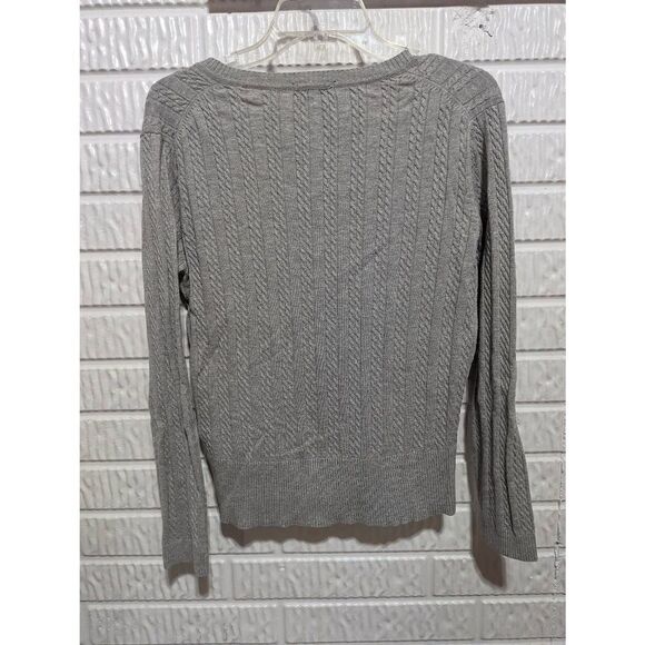 Tommy Hilfiger Women's Large Gray Cotton Classic Cable Knit V-Neck Sweater - Picture 3 of 5